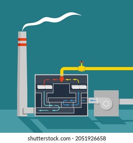 Oxidante térmico recuperativo para el control de la contaminación atmosférica, utilizado para destruir contaminantes atmosféricos peligrosos y compuestos orgánicos volátiles. Esquema de vectores para ayudas visuales