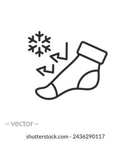 icono de calcetines térmicos, pierna con calcetín de invierno, ilustración vectorial lineal delgada eps10