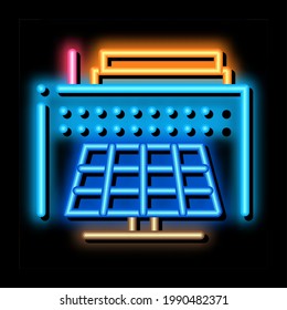 estaciones solares térmicas del vector de señal de luz de neón. Señal de las estaciones solares térmicas de los brillantes iconos. ilustración de símbolo transparente