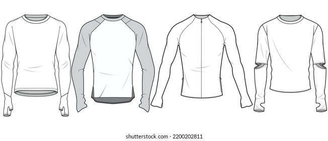 Thermal Underwear, Round Neck Long Sleeve Base Layer Activewear Top Sets  Fashion Illustration, Vector, CAD, Technical Drawing, Flat Drawing, Template, Mockup.