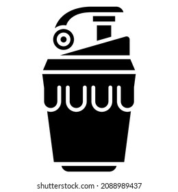 Thermal vessel for hot drinks and overflow protection. Thermos for drinking outside.Vector icon, glyph, isolated