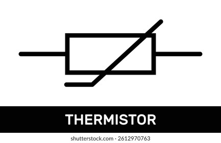 Thermistor Icon. Rectangular Thermal Resistor Symbol. IEC Standard Thermistor Schematic Diagram
