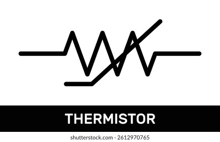Thermistor Icon. Zig-Zag Thermal Resistor Symbol. ANSI or IEEE Standard Thermistor Schematic Diagram