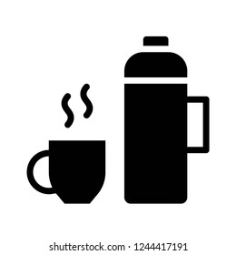 Thermo Bottle and hot mug, restaurant related solid black icon.