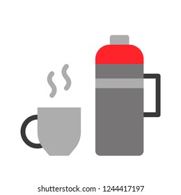 Thermo Bottle and hot mug, restaurant related flat design icon.