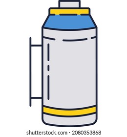 Icono del frasco termo. Matraz de jareta térmica reutilizable vectorial para el almacenamiento de agua caliente o fría o de bebidas aisladas en fondo blanco. Accesorio de viaje