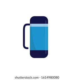 Thermo cup or thermo flask for hot beverages flat cartoon vector illustration isolated on white background. Vacuum mug with handle for keeping drinks temperature.