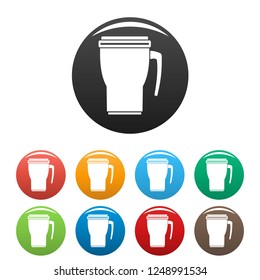 Thermo cup icons set 9 color vector isolated on white for any design
