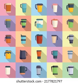Thermo cup icons set flat vector. Coffee cup. Cap beverage