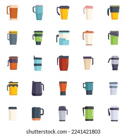 Thermo cup icons set flat vector. Coffee cup. Cap beverage isolated