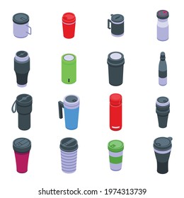 Thermo cup icons set. Isometric set of thermo cup vector icons for web design isolated on white background