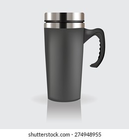 Thermo cup, travel mug, thermos isolated on white background. Vector illustration