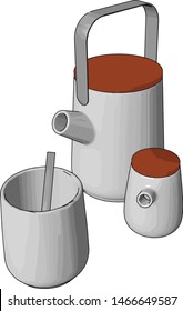 Cups térmicas sobre mesa, ilustración, vector sobre fondo blanco.