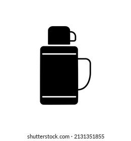 Thermo flask icon in black flat glyph, filled style isolated on white background