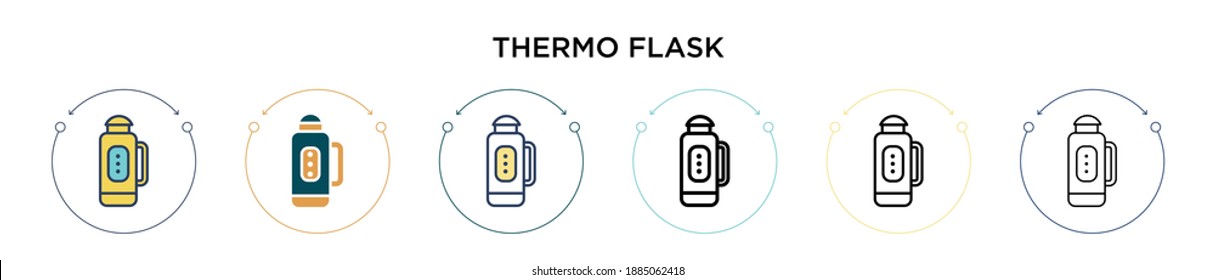 Thermo flask icon in filled, thin line, outline and stroke style. Vector illustration of two colored and black thermo flask vector icons designs can be used for mobile, ui, web