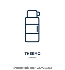 thermo icon from camping collection. Thin linear thermo, tourism, fire outline icon isolated on white background. Line vector thermo sign, symbol for web and mobile
