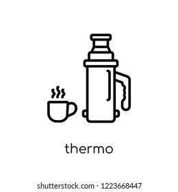 thermo icon. Trendy modern flat linear vector thermo icon on white background from thin line Camping collection, outline vector illustration