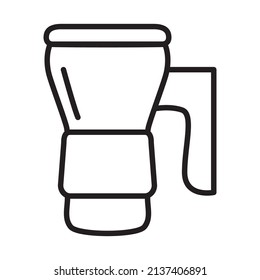 Thermo mug icon. Flask or bottle with hot drink.Vector flat illustration.Outline vector illustration.