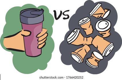 
termo mug versus vaso desechable basura plástica daño ambiental cuidado de elección