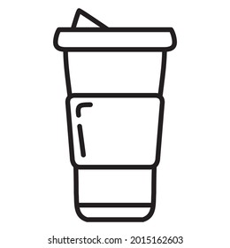 Thermo mug.Thermos drink container.Flask or bottle with hot drink. Vector flat illustration.Outline vector illustration.