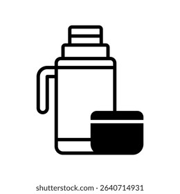 Thermo Vector for Hot Drinks on Outdoor Trips. Insulated flask illustration, hiking hydration concept, adventure gear