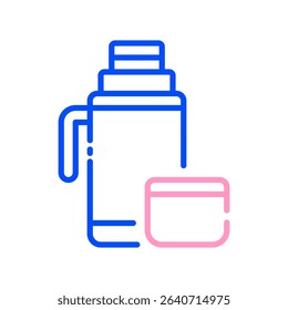 Thermo Vector for Hot Drinks on Outdoor Trips. Insulated flask illustration, hiking hydration concept, adventure gear