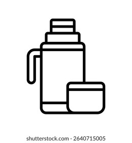 Thermo Vector for Hot Drinks on Outdoor Trips. Insulated flask illustration, hiking hydration concept, adventure gear