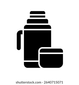 Thermo Vector for Hot Drinks on Outdoor Trips. Insulated flask illustration, hiking hydration concept, adventure gear