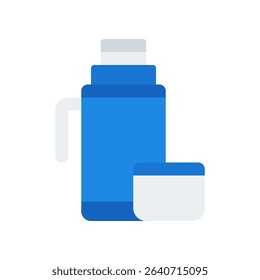 Thermo Vector for Hot Drinks on Outdoor Trips. Insulated flask illustration, hiking hydration concept, adventure gear