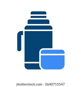 Thermo Vector for Hot Drinks on Outdoor Trips. Insulated flask illustration, hiking hydration concept, adventure gear