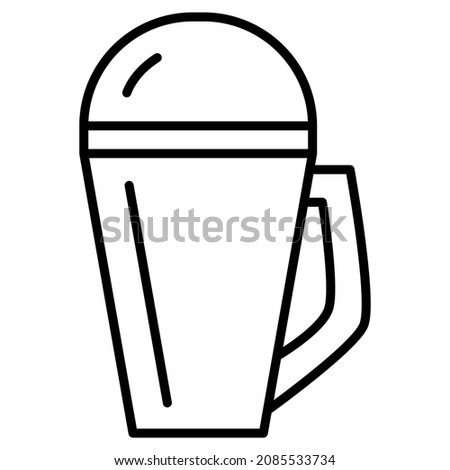 Thermocup for hot drinks. Thermos for temperature storage. Convenient tableware for eating and drinking on the journey. Portable closed mug. Vector icon, outline, isolated. Editable stroke