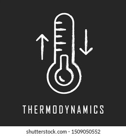 Thermodynamics chalk icon. Temperature fluctuations. Thermal effects. Heating and cooling physical processes. Thermometer measurement. Thermodynamical system. Isolated vector chalkboard illustration
