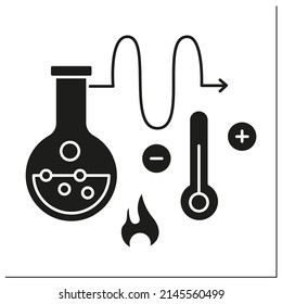 Thermodynamics glyph icon.Heat and temperature, relation to energy, radiation, and physical properties of matter.Physical branches.Filled flat sign. Isolated silhouette vector illustration