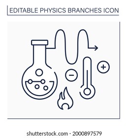 Icono de línea termodinámica.Calor y temperatura, relación con la energía, radiación y propiedades físicas de la materia. Ciencia de la energía. Concepto de ramas físicas. Ilustración vectorial aislada. Trazo editable