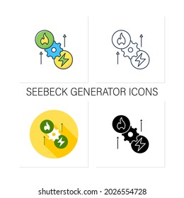 Thermoelectric generator icons set. Seebeck generator. Thermal energy conversion to electrical energy. Electricity concept.Filled flat sign. Isolated silhouette vector illustration