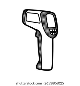 Thermogun arte de línea simple en blanco y negro