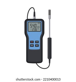 Thermohygrometer with probe on a white background. Measuring device designed to determine humidity and temperature. Vector illustration.