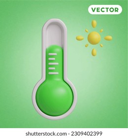 thermometer 3D vector icon set, on a green background