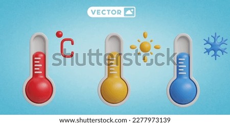 thermometer 3D vector icon set, on a blue background