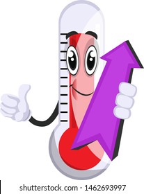 Thermometer with arrow sign, illustration, vector on white background.