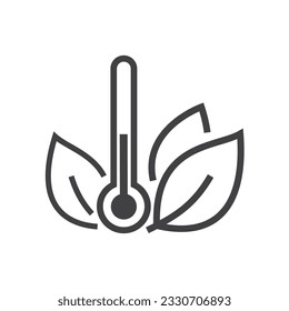 A thermometer with an average value and eaves. Ecology icons. Editable stroke.