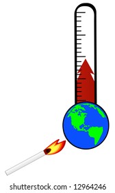 termómetro calentado por la correspondencia y calentamiento con el globo - calentamiento global - vector