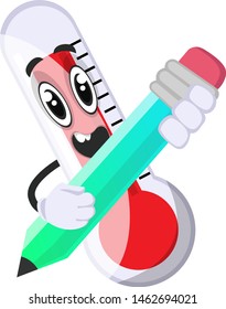 Thermometer with big pen, illustration, vector on white background.