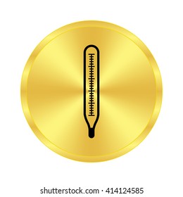 Thermometer - black vector icon;  golden button