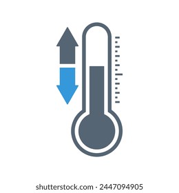 termómetro con flecha azul hacia abajo, climatizador, cambio de Clima, Vector plano bicolor icon
