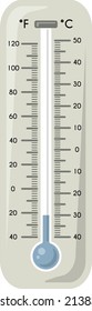 Thermometer with blue liquid indicator. Cold weather symbol