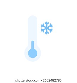 Thermometer with blue reading and frosty tip, representing cold weather. Ideal for winter dashboards or freezing point alerts.