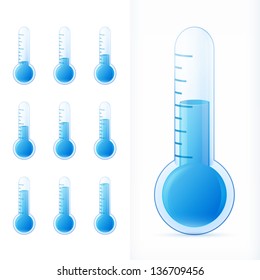 thermometer blue set. different states with transparent glass. eps10 vector illustration