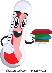 Thermometer with books, illustration, vector on white background.