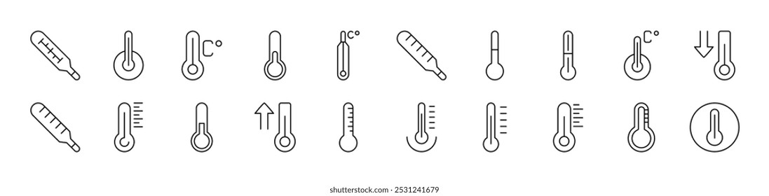 Thermometer Bundle of Thin Icons. Editable Stroke. Suitable for Web Sites, Books, Cards, Apps 